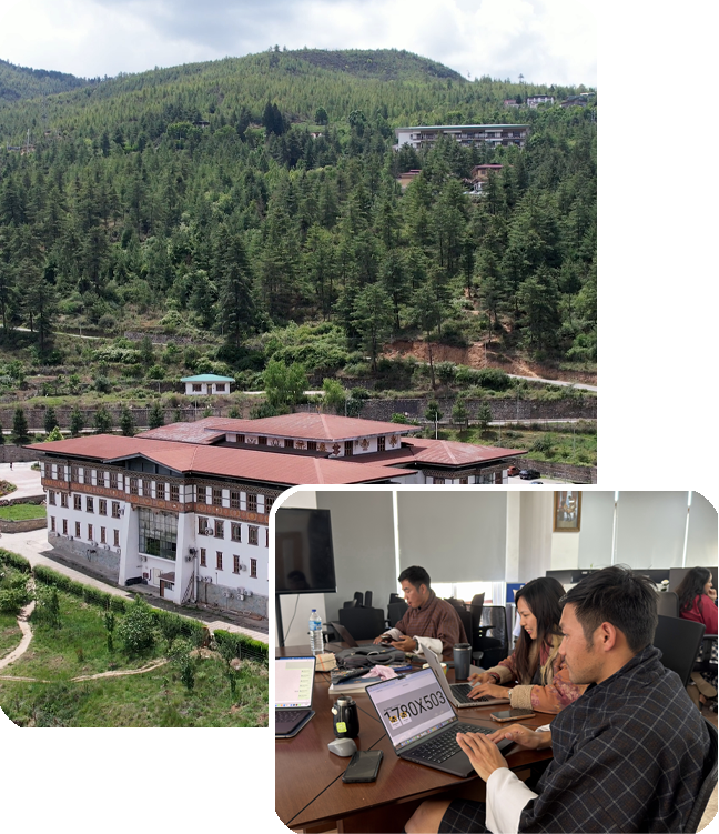 Thimphu TechPark building and the TTPL team at work